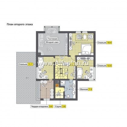 Проекты домов Альфаплан - Каркасный дом с террасой и навесом для машины - превью плана проекта №2
