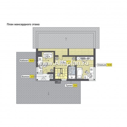 Проекты домов Альфаплан - Каркасный дом с террасой и навесом для машины - превью плана проекта №3
