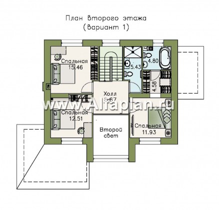 Проекты домов Альфаплан - «Регата» - комфортный дом с двускатной крышей - превью плана проекта №2