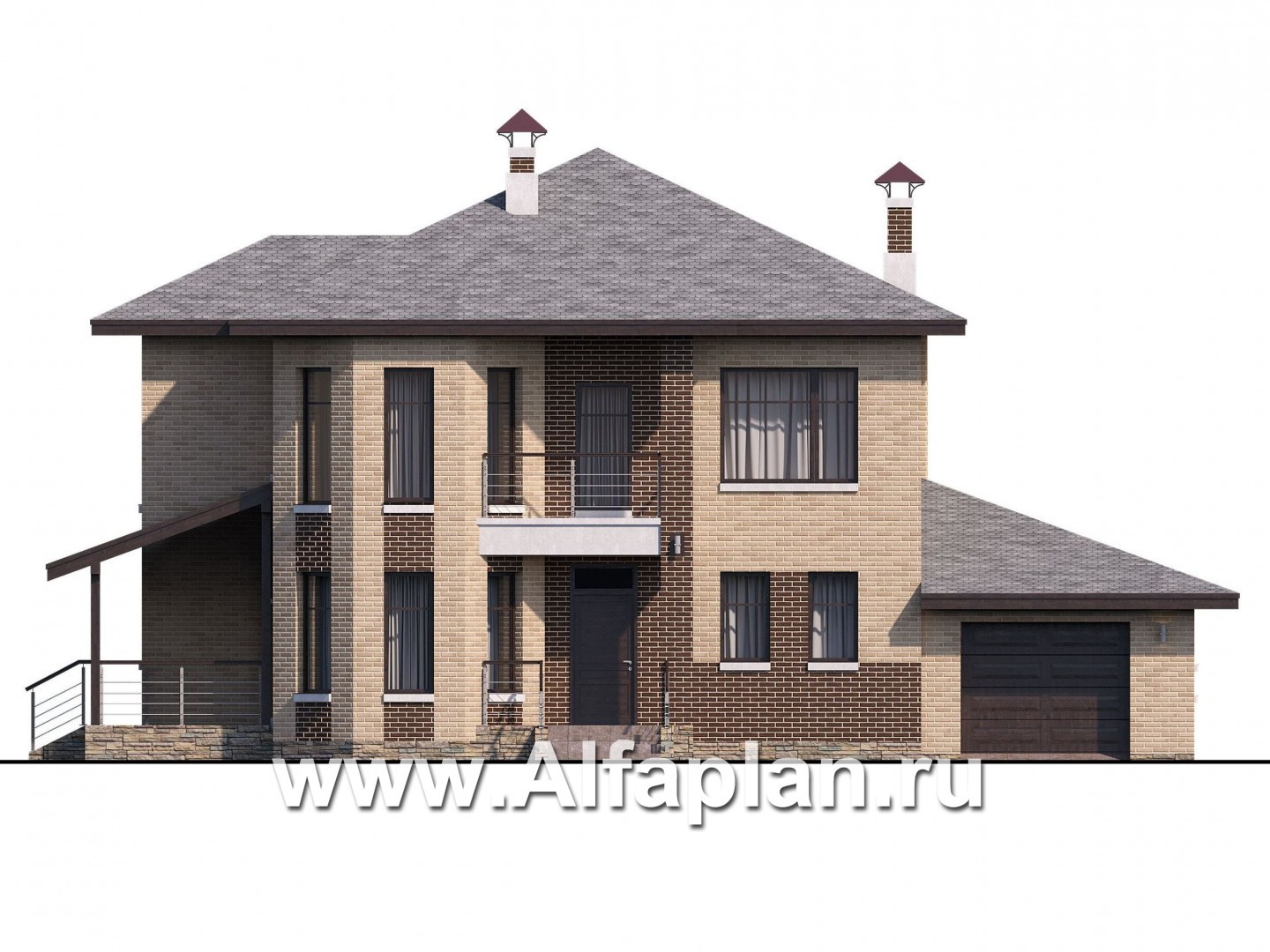 Проекты домов Альфаплан - «Статус» - современный комфортный дом с гаражом и террасой - изображение фасада №1