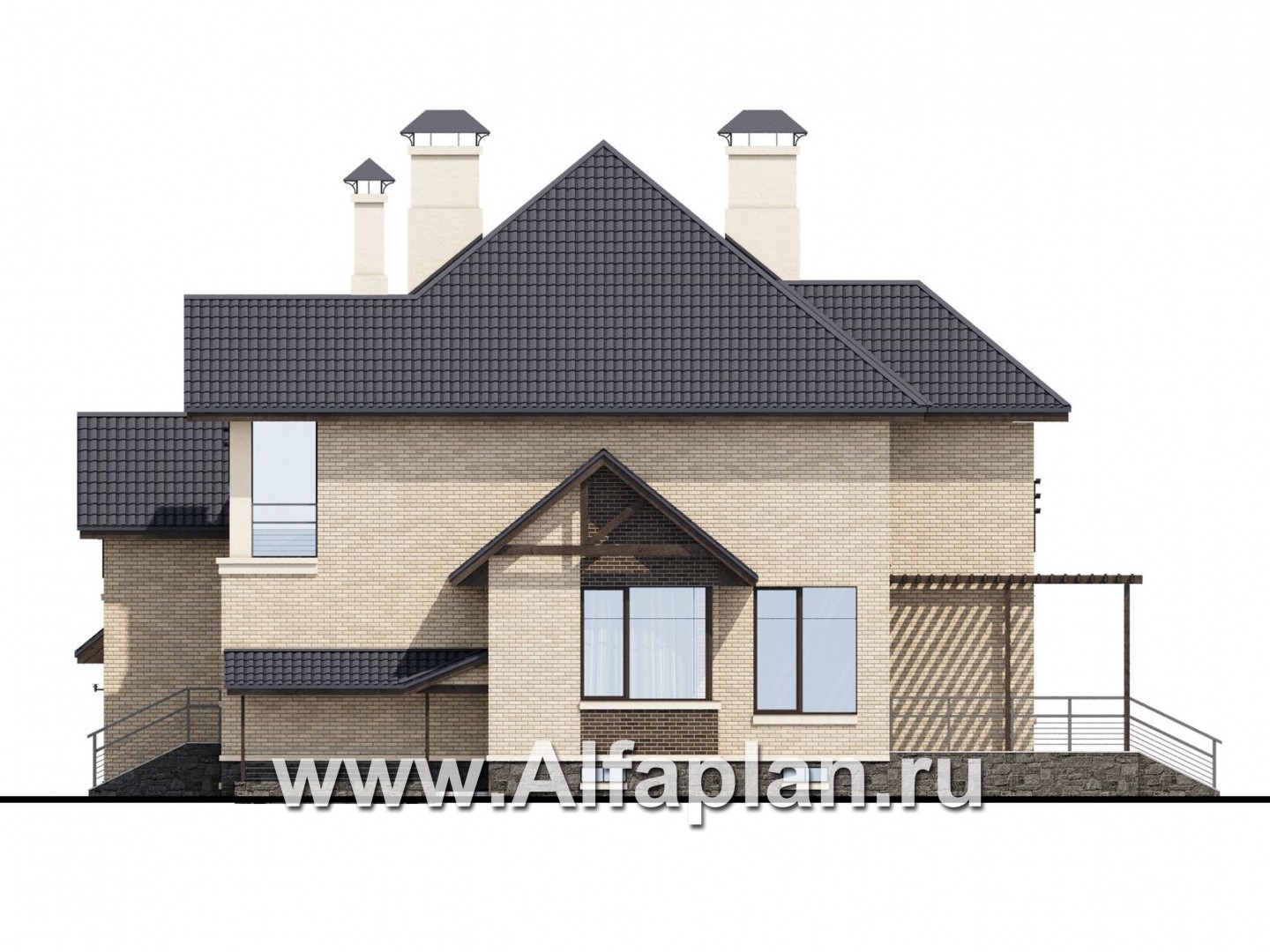 Проекты домов Альфаплан - «Современник плюс» — современный дом c цокольным этажом - изображение фасада №2