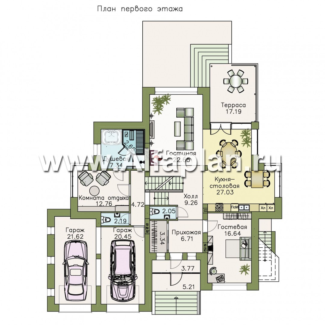 Проекты домов Альфаплан - «Современник плюс» — современный дом c цокольным этажом - план проекта №2