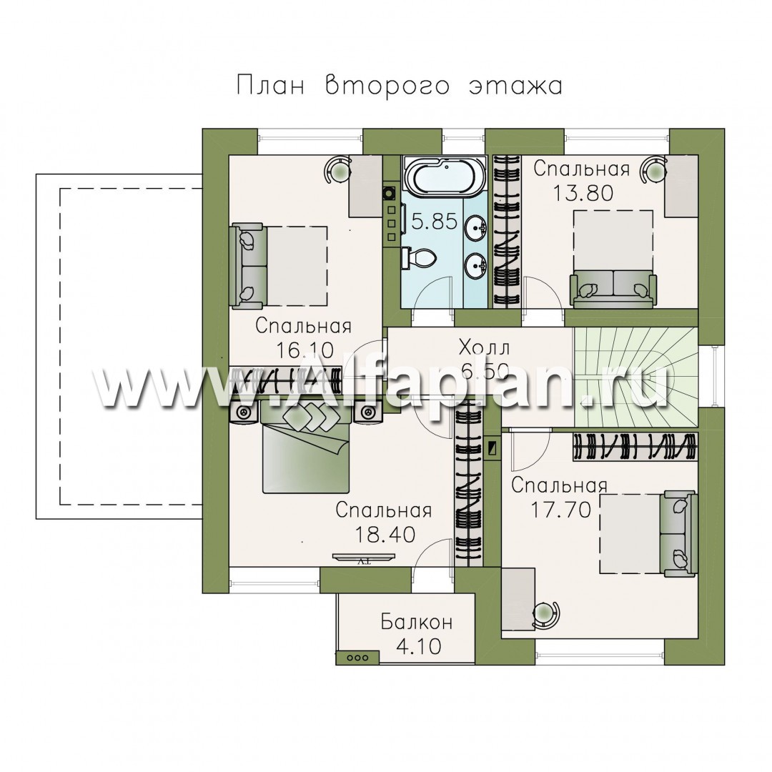 «Сороть» - проект дома с мансардой, с террасой, 5 спален, в скандинавском стиле - план дома