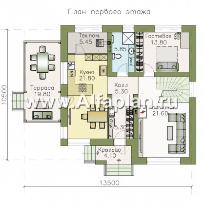 «Сороть» - проект дома с мансардой, с террасой, 5 спален, в скандинавском стиле - превью план дома