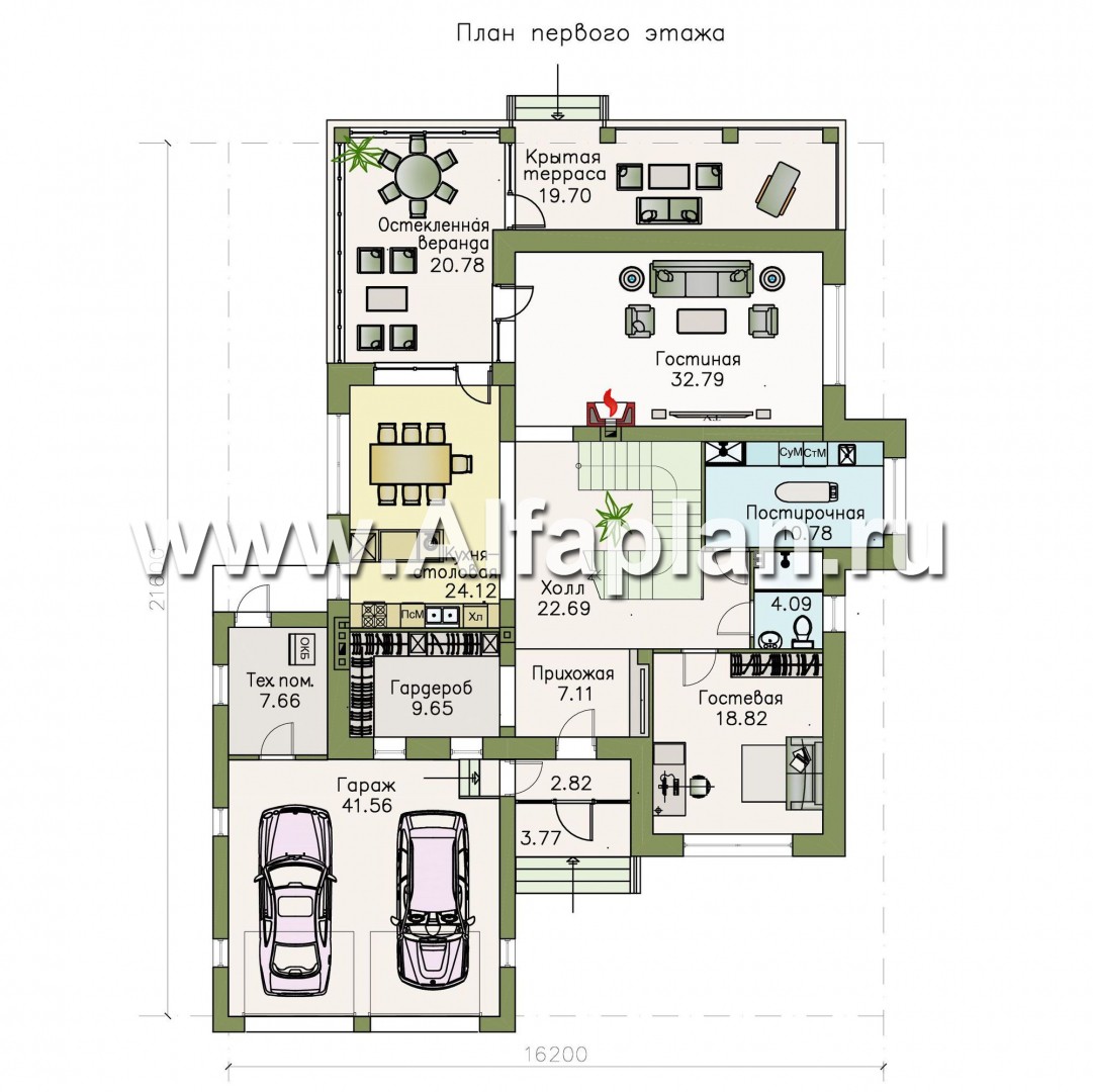 Проекты домов Альфаплан - «Орлов» - классический комфортабельный коттедж с гаражом - план проекта №1