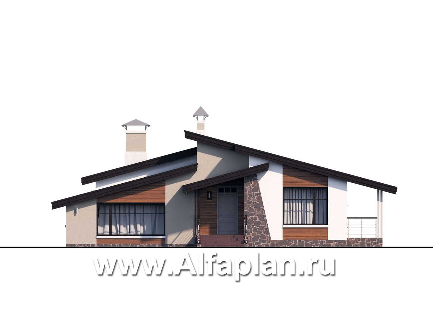 Проекты домов Альфаплан - «Санта-Моника» - одноэтажный коттедж с бильярдной и сауной - изображение фасада №1