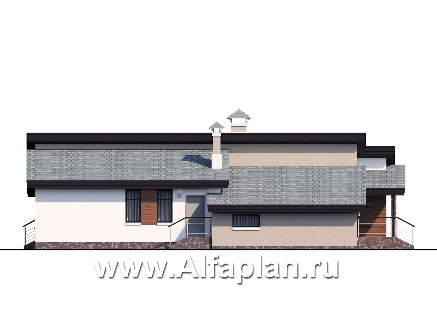 Проекты домов Альфаплан - «Санта-Моника» - одноэтажный коттедж с бильярдной и сауной - изображение фасада №4