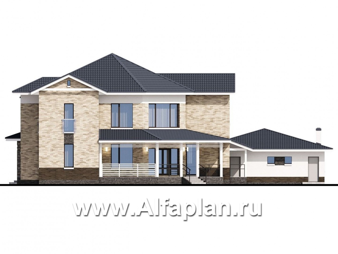 Проекты домов Альфаплан - "Эдем" - эксклюзивный двухэтажный коттедж с большим гаражом 219Р - изображение фасада №2