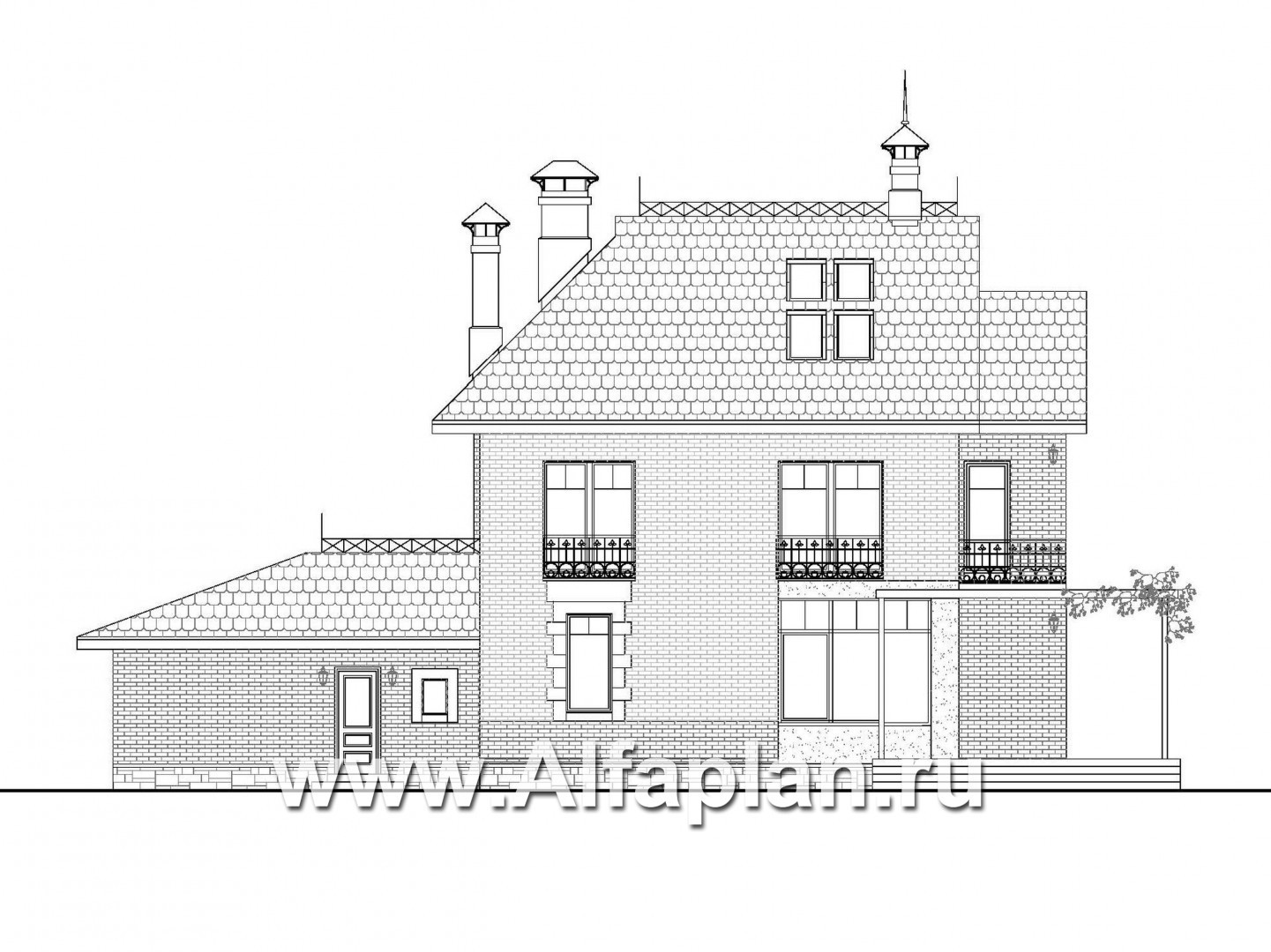 Проекты домов Альфаплан - «Дипломат Плюс» - дом с бильярдной и гаражом на два автомобиля - изображение фасада №3