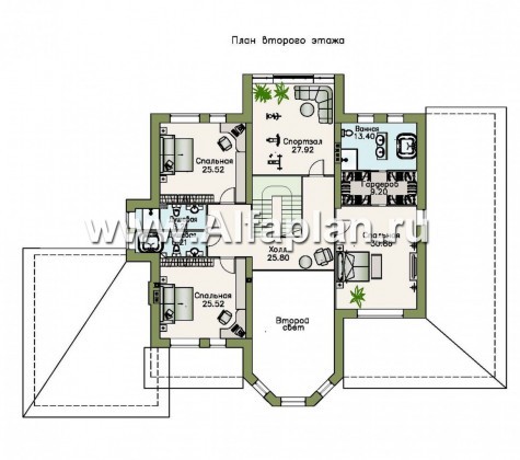 «Пятьсот квадратов» - проект двухэтажного дома, с двусветной гостиной и с террасой, гараж на 2 авто, вилла в стиле замка - превью план дома