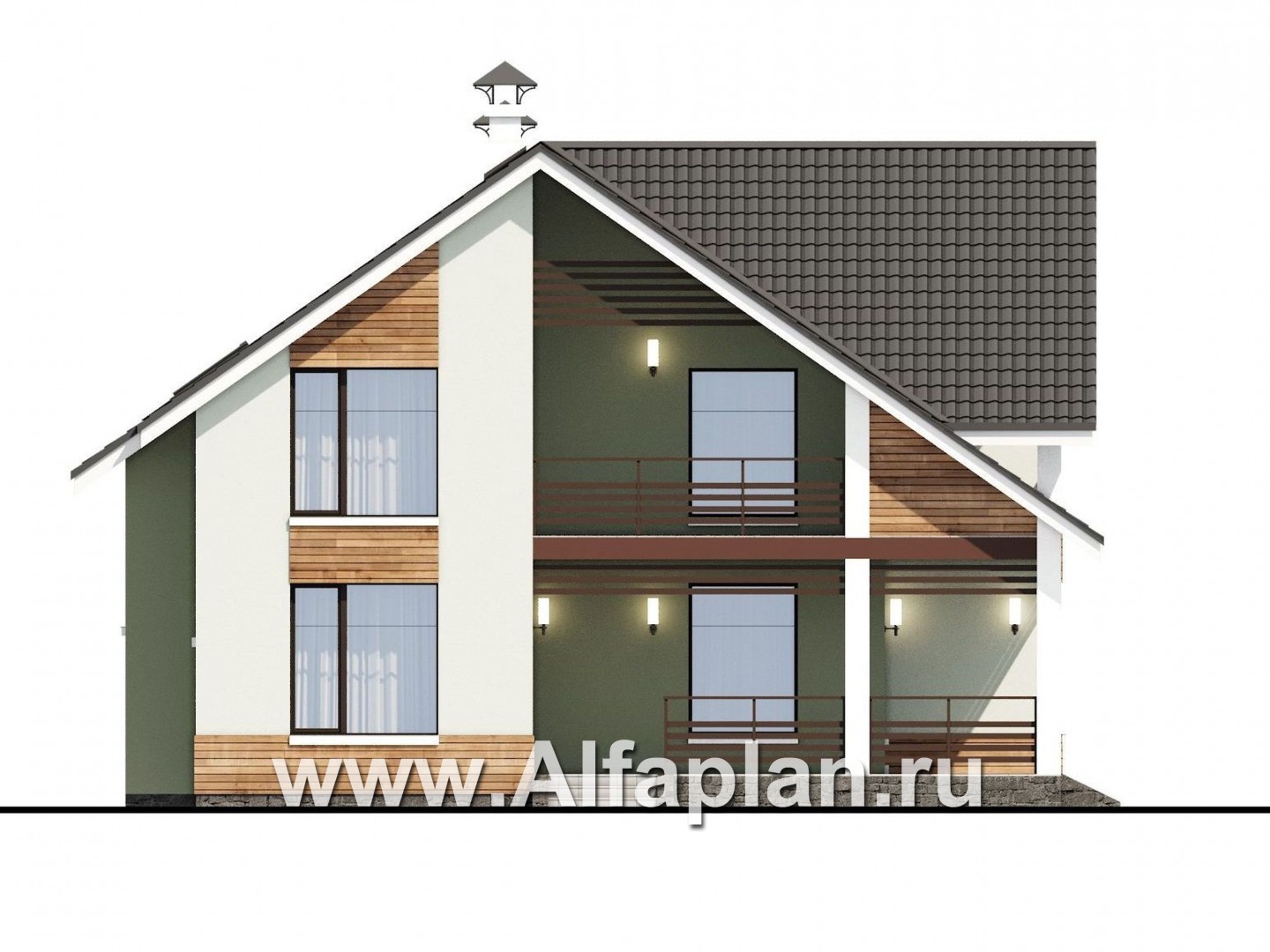 Проекты домов Альфаплан - Мансардный дом с угловым планом - изображение фасада №1