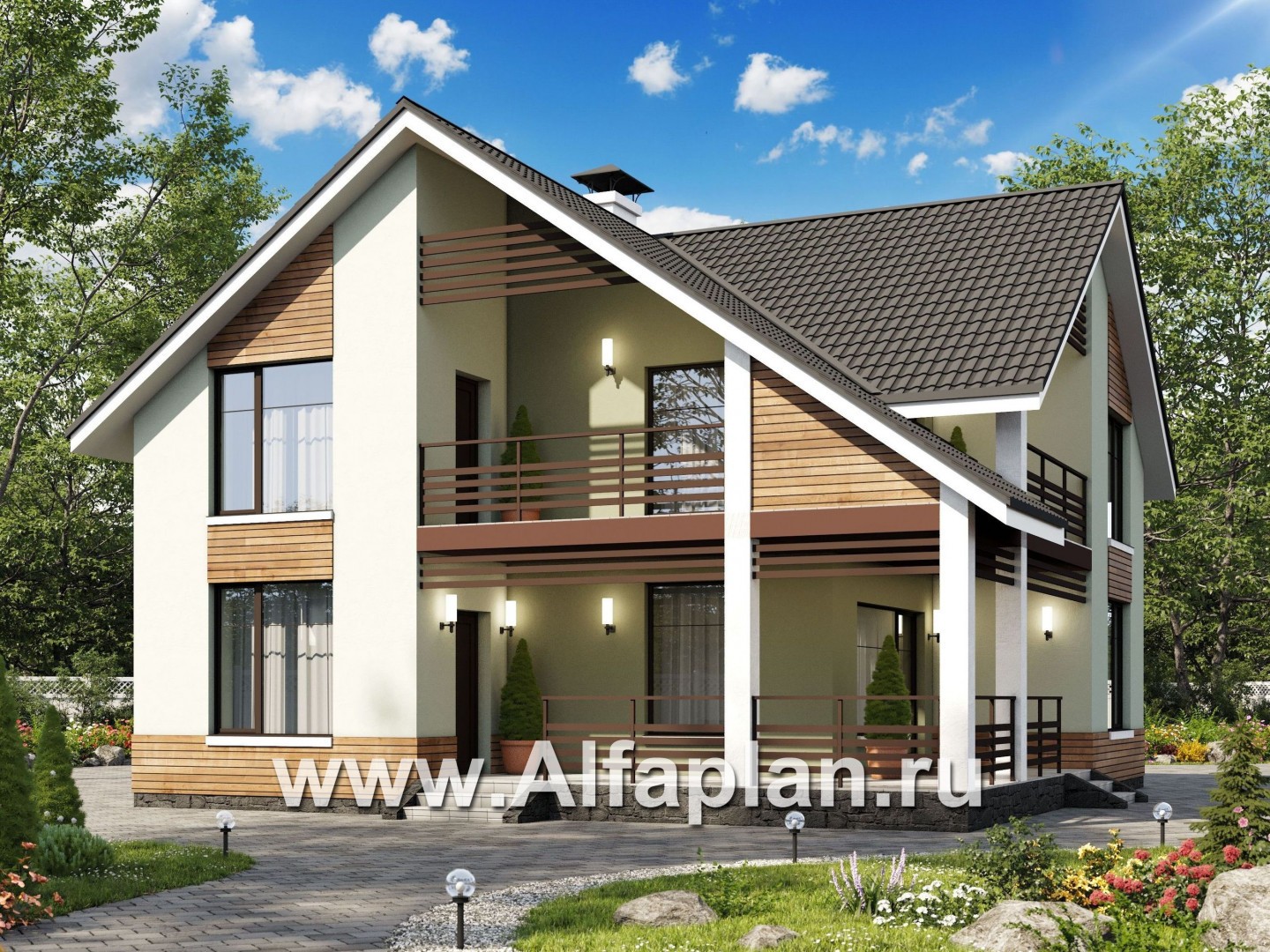 Проекты домов Альфаплан - Мансардный дом с угловым планом - основное изображение