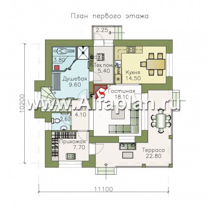 Проекты домов Альфаплан - Мансардный дом с угловым планом - превью плана проекта №1