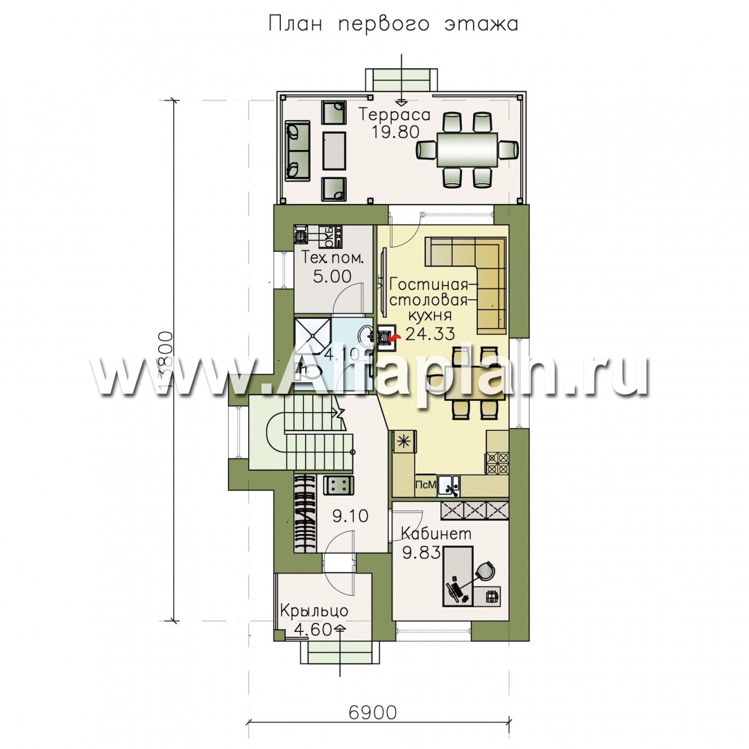 Проекты домов Альфаплан - «Арс» - небольшой мансардный дом для узкого участка - план проекта №1