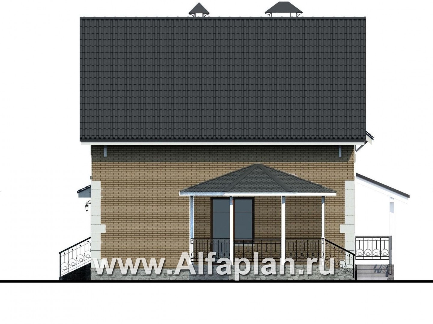 Проекты домов Альфаплан - Дом из газобетона «Оптима» с навесом и террасой - изображение фасада №2
