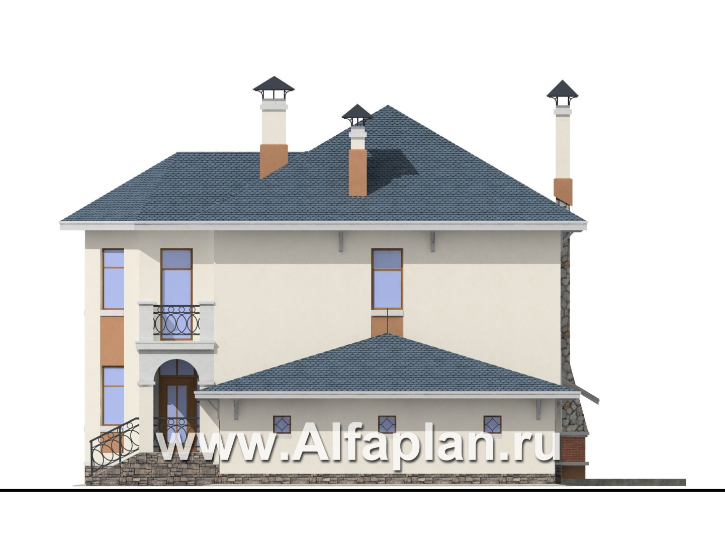 Проекты домов Альфаплан - «Модус Вивенди»- изящный коттедж с зимним садом (или верандой) и гаражом - изображение фасада №2