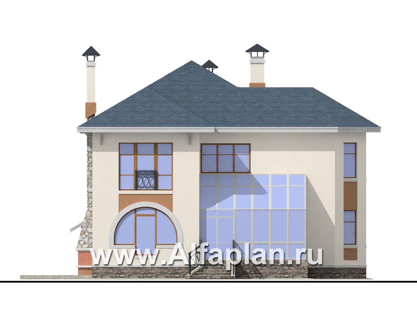 Проекты домов Альфаплан - «Модус Вивенди»- изящный коттедж с зимним садом (или верандой) и гаражом - изображение фасада №3