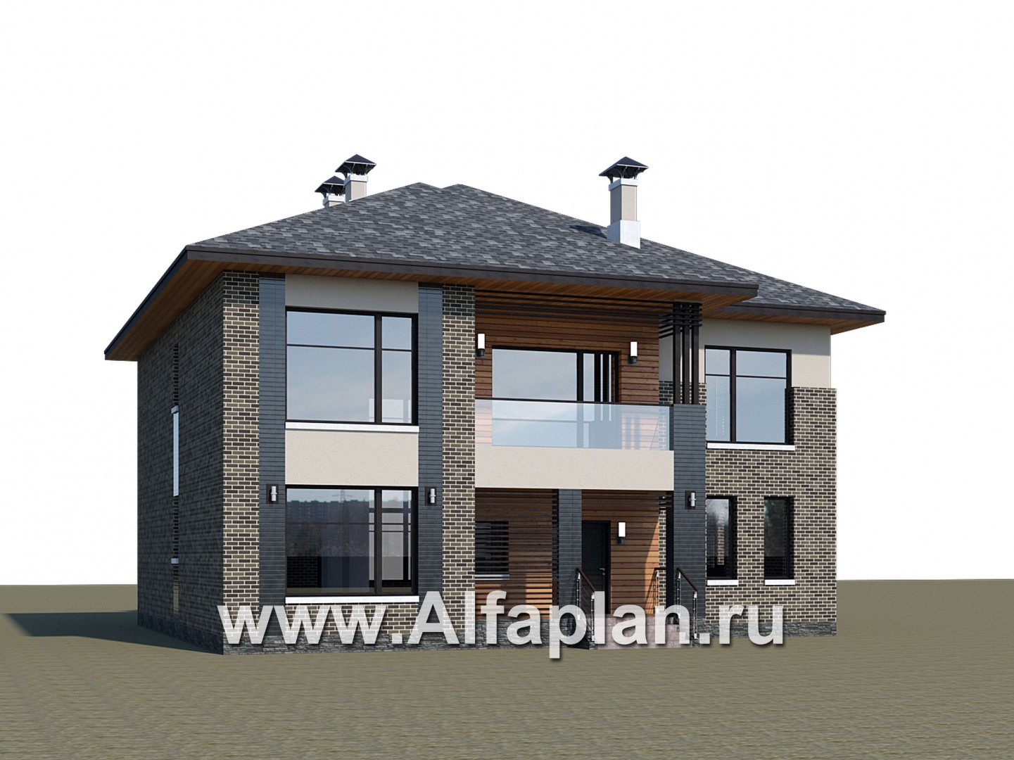 Проекты домов Альфаплан - «Неман» - загородный дом с двусветной гостиной - дополнительное изображение №1