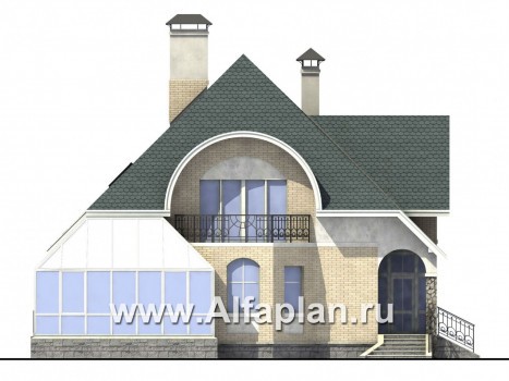 Проекты домов Альфаплан - «Соло»- небольшой коттедж с угловым зимним садом - превью фасада №1