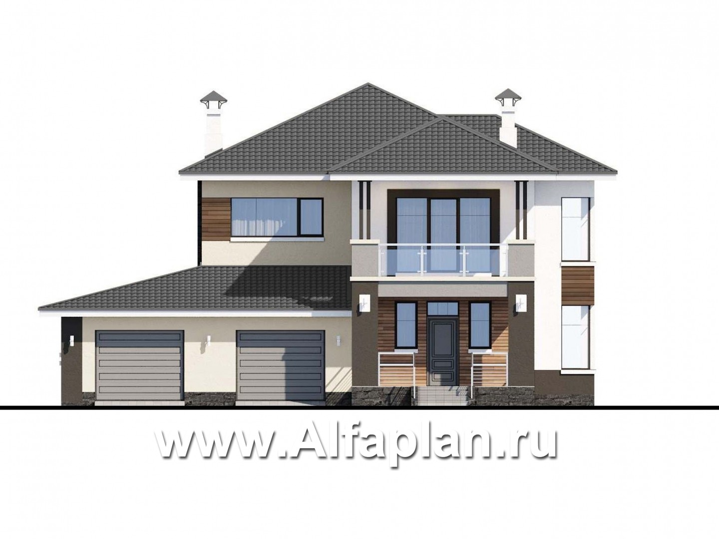 Проекты домов Альфаплан - "Акварель" - двухэтажный коттедж с гаражом и террасой - изображение фасада №1