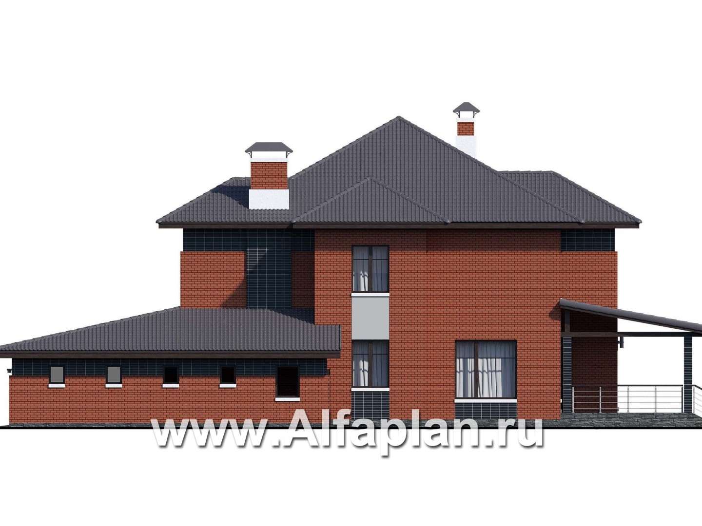 Проекты домов Альфаплан - «Рейн» — просторный современный коттедж  с большим гаражом - изображение фасада №2