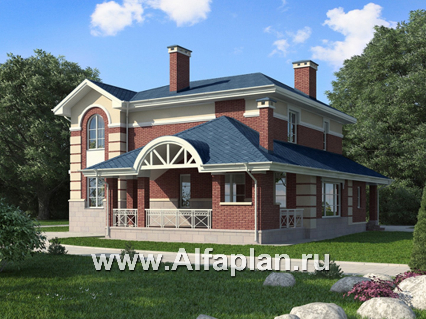 Проекты домов Альфаплан - Коттедж с овальным холлом и террасой-барбекю - дополнительное изображение №1