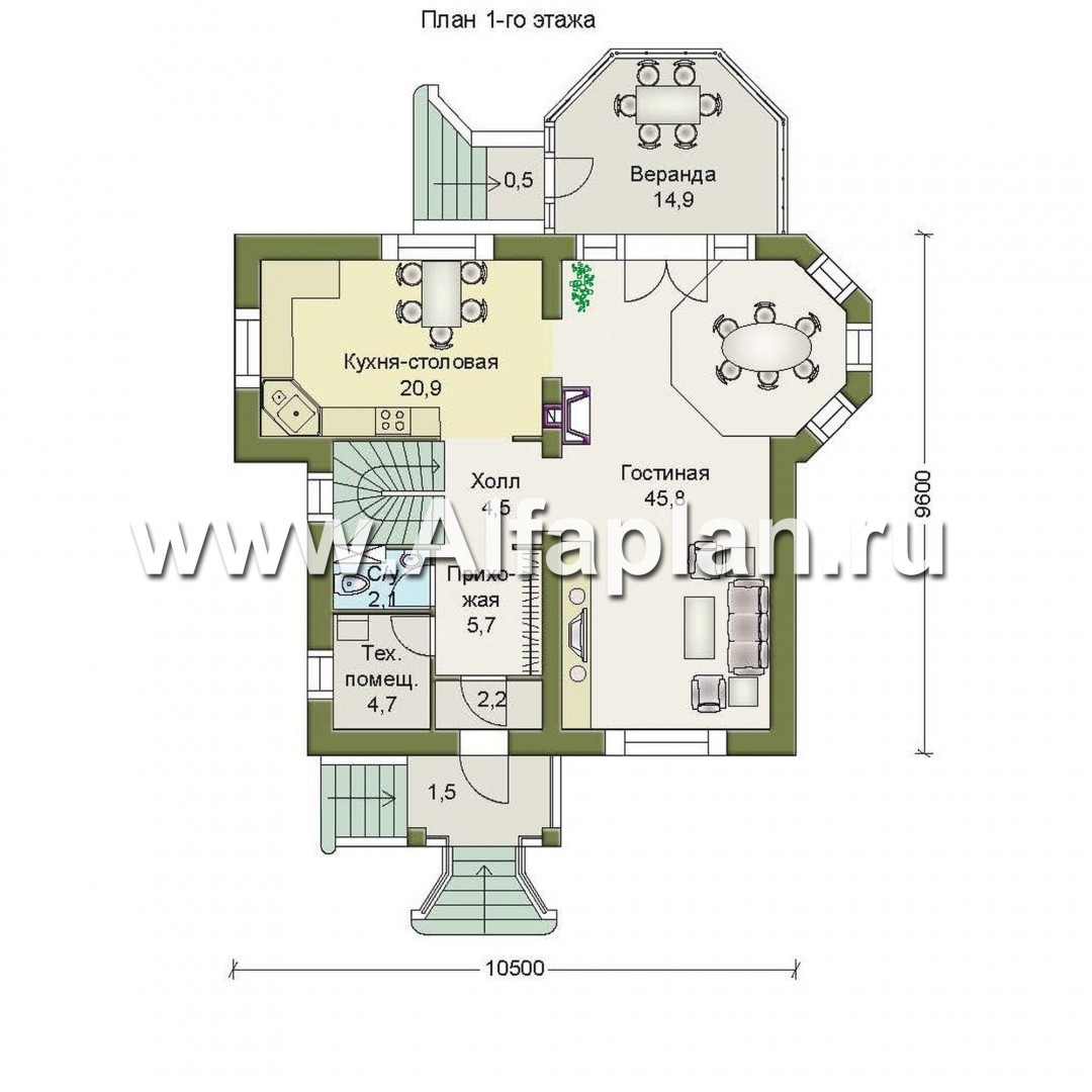 Проекты домов Альфаплан - «Магистр» - двухэтажный  дом с эркером - изображение плана проекта №1