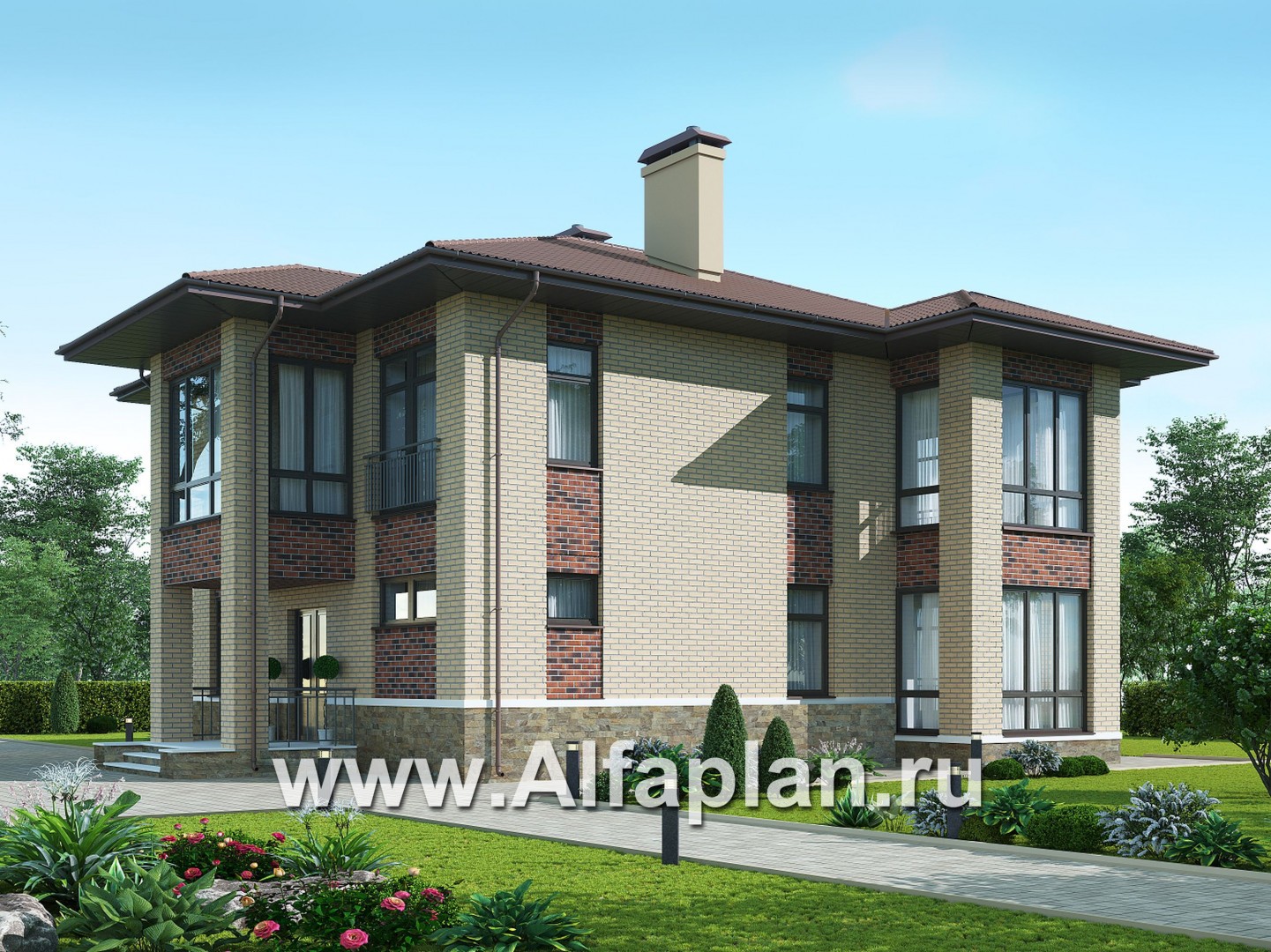 Проекты домов Альфаплан - Двухэтажный особняк с большой гостиной - дополнительное изображение №1
