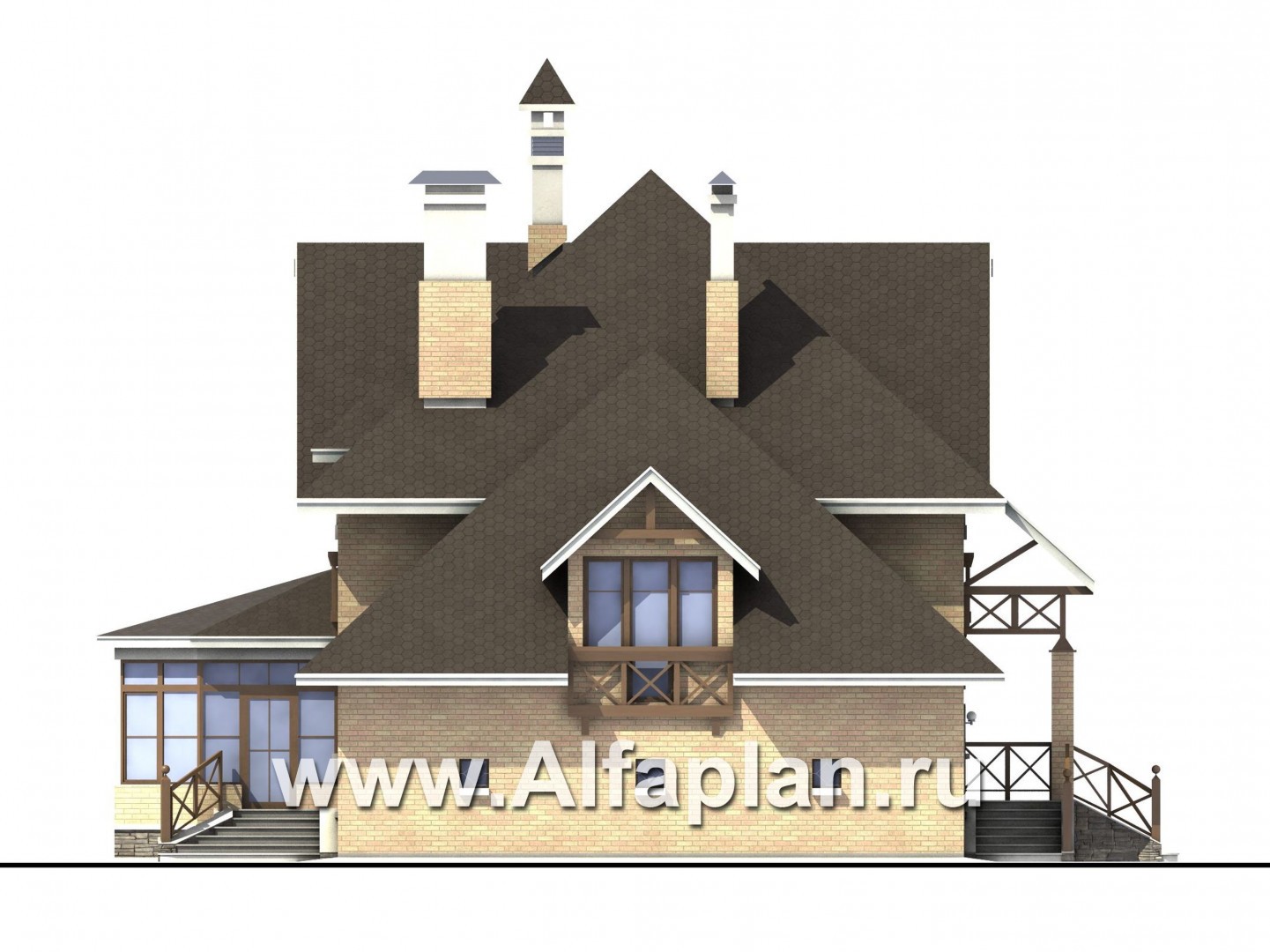 Проекты домов Альфаплан - «Магистр» - респектабельный коттедж с гаражом - изображение фасада №3