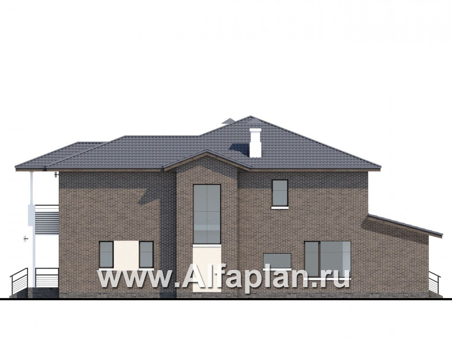 Проекты домов Альфаплан - «Новый поворот» - двухэтажный дом с гаражом с кабинет (только перегородки)ом на на 1 этажом - изображение фасада №2