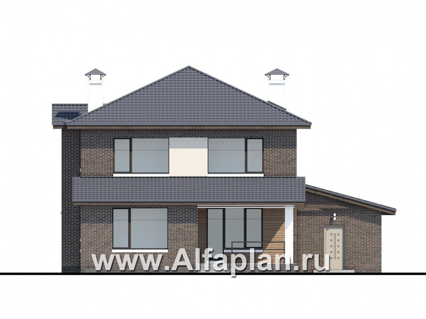 Проекты домов Альфаплан - «Новый поворот» - двухэтажный дом с гаражом с кабинет (только перегородки)ом на на 1 этажом - изображение фасада №4