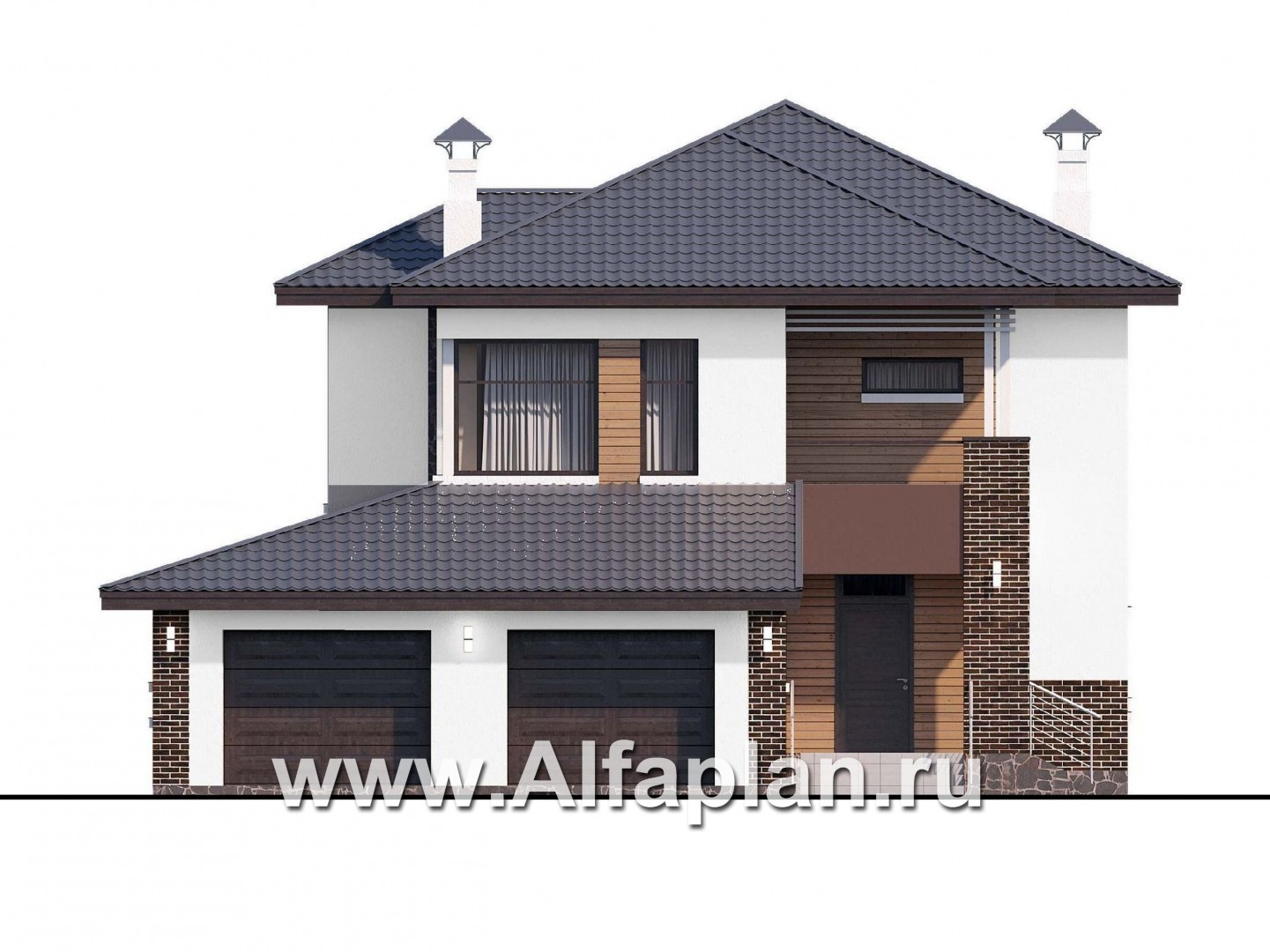 Проекты домов Альфаплан - «Ирида» - стильный современный дом с гаражом на два автомобиля - изображение фасада №1