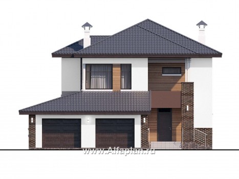 Проекты домов Альфаплан - «Ирида» - стильный современный дом с гаражом на два автомобиля - превью фасада №1
