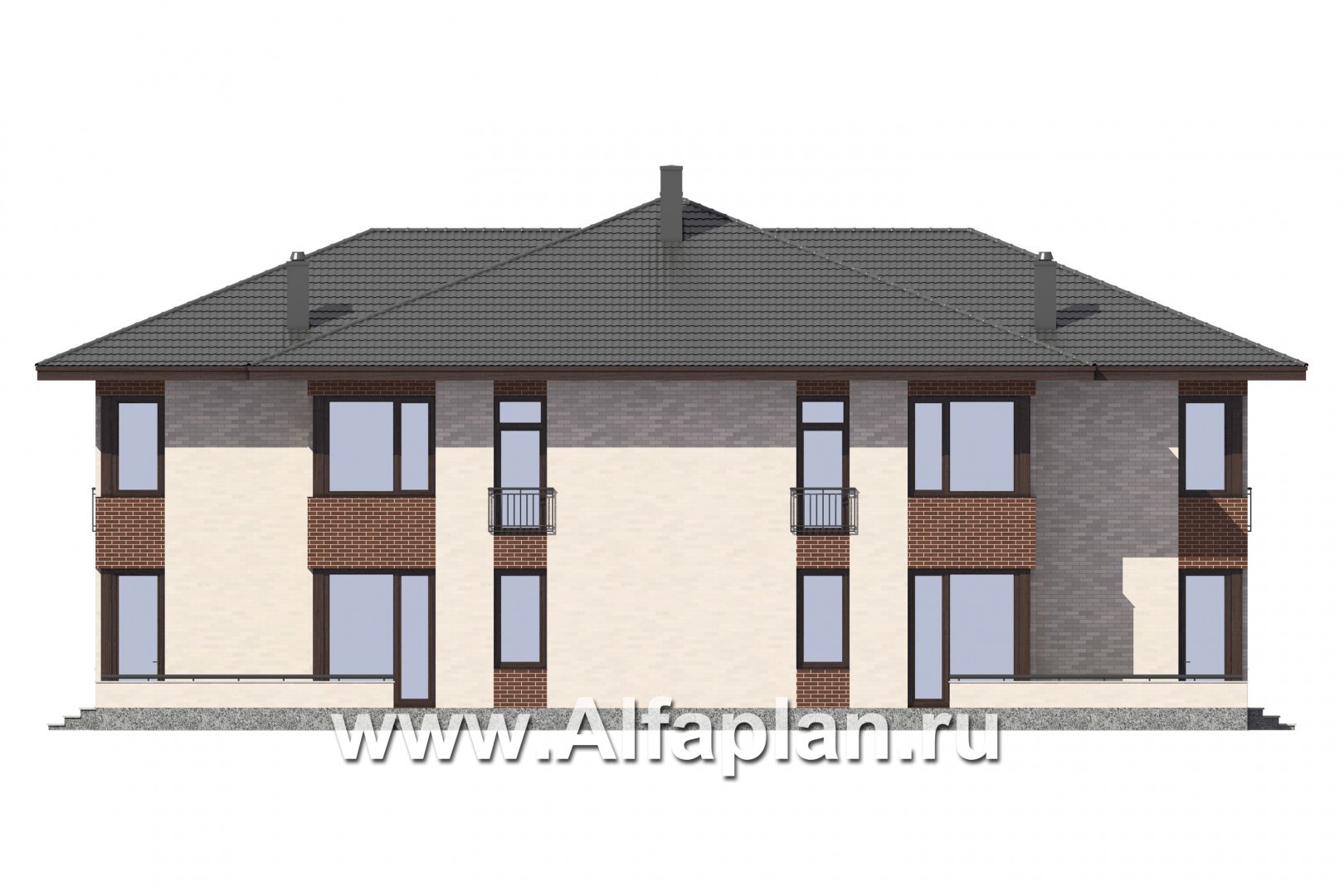Проекты домов Альфаплан - Блокированный дом на 2 семьи - изображение фасада №4