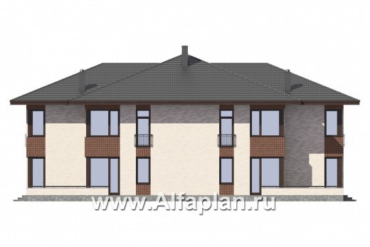 Проекты домов Альфаплан - Блокированный дом на 2 семьи - превью фасада №4