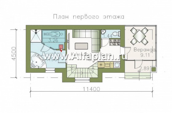 Проекты домов Альфаплан - Комфортная баня с жилой мансардой - превью плана проекта №1