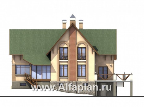 Проекты домов Альфаплан - «Яблоко» - дом для узкого участка с рельефом - превью фасада №1