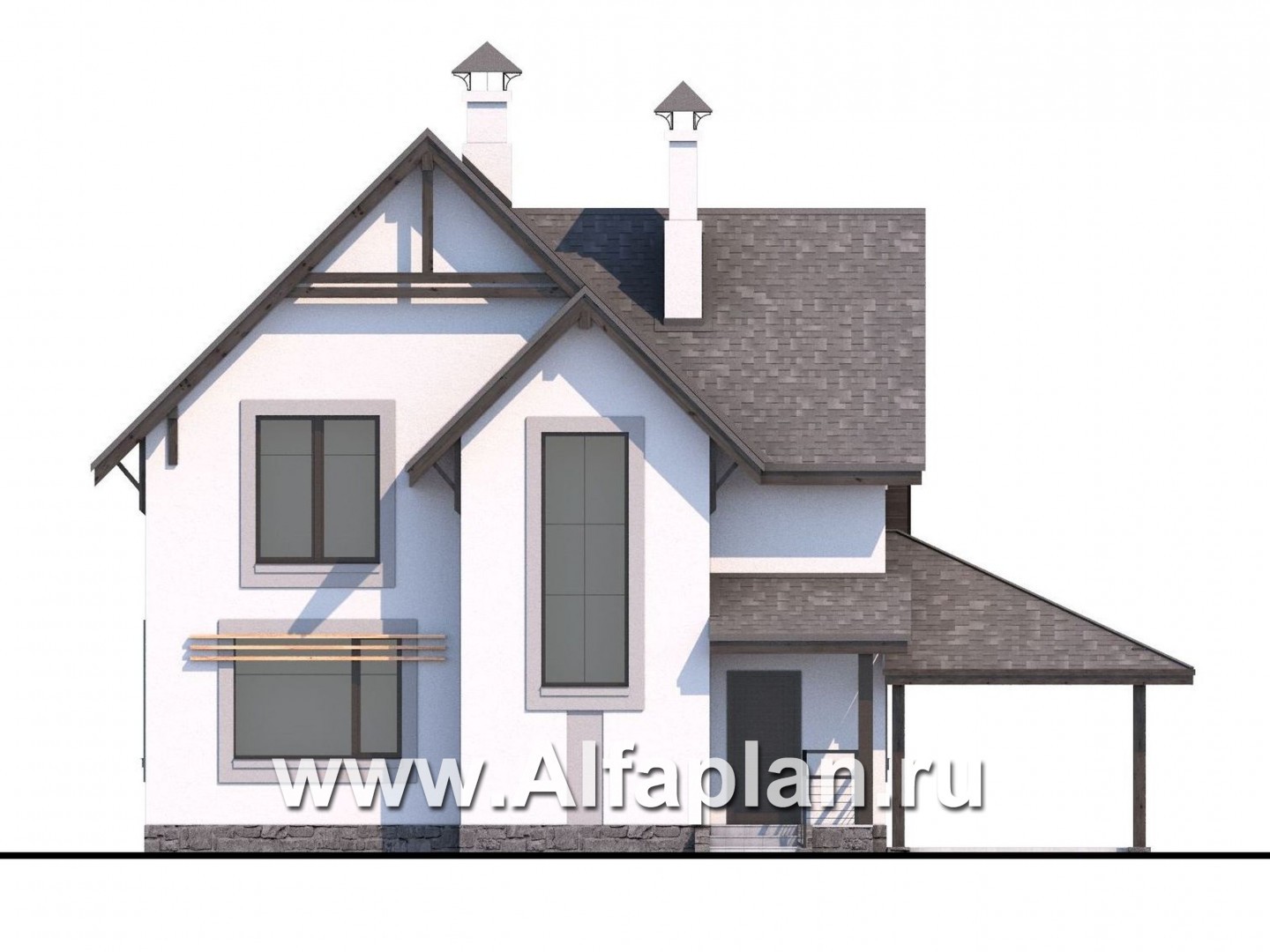 Проекты домов Альфаплан - «Арматор»- современный дом с террасой, лоджией и навесом для авто. - изображение фасада №4