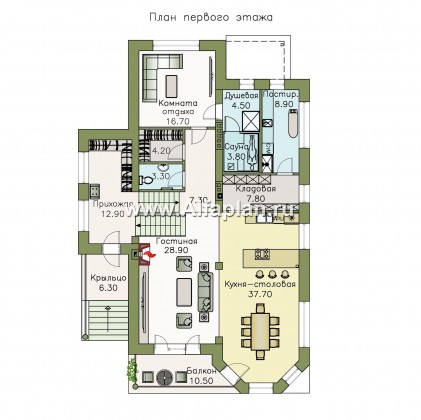 Проекты домов Альфаплан - Трехэтажный классический особняк для узкого участка - превью плана проекта №2