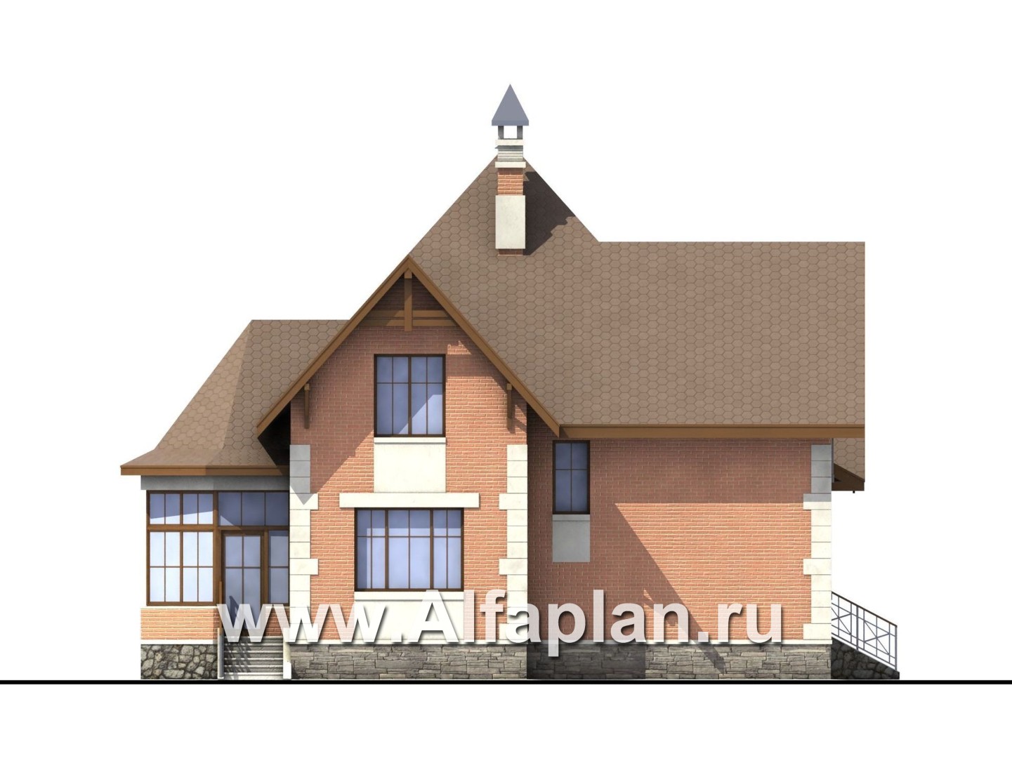 Проекты домов Альфаплан - «Ягерхаус» — загородный дом с пирамидальной кровлей - изображение фасада №3