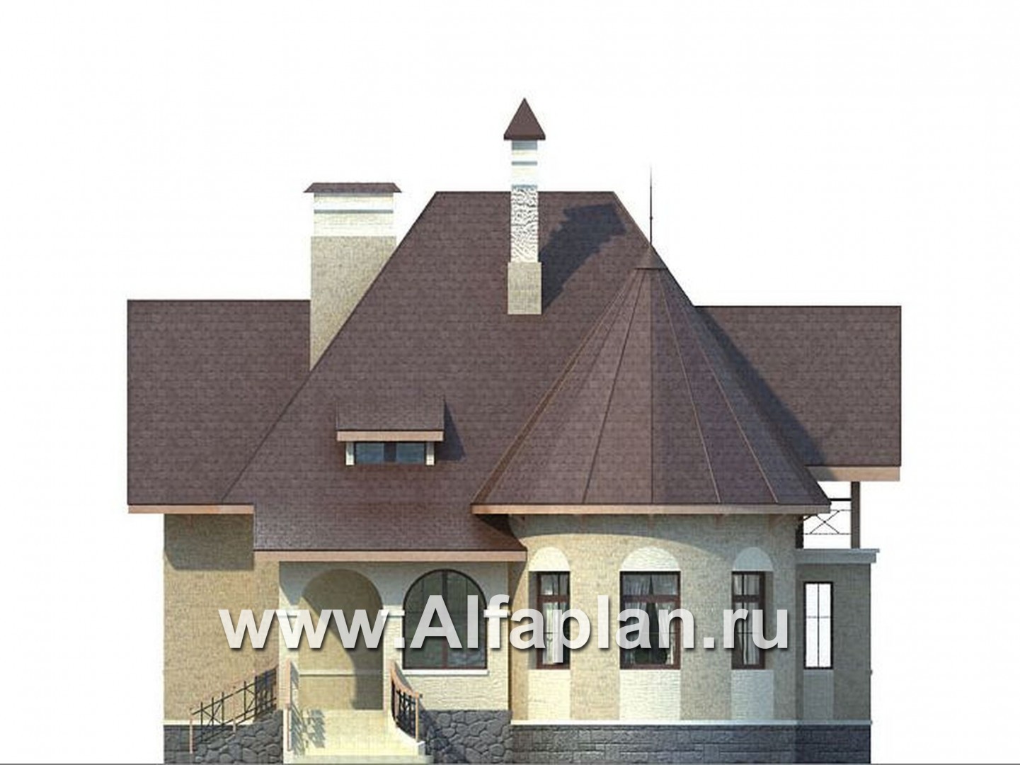 Проекты домов Альфаплан - «Авалон» - коттедж с полукруглым эркером - изображение фасада №1