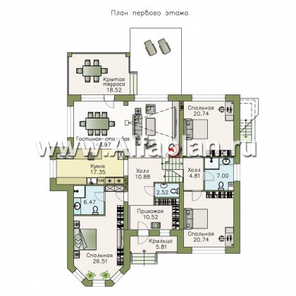 Проекты домов Альфаплан - «Тайный советник» - полутораэтажный коттедж с небольшим цоколем - превью плана проекта №2