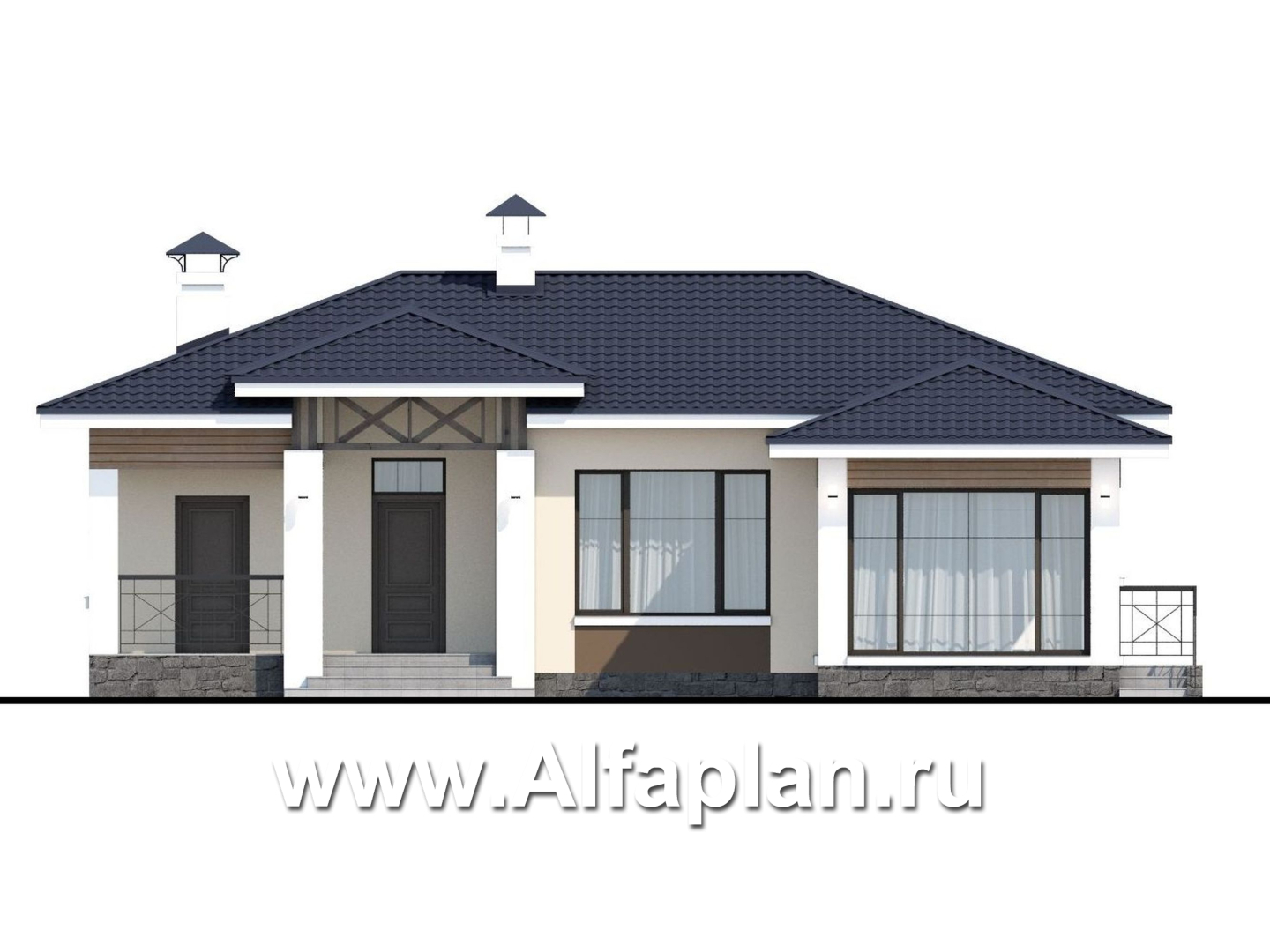 Проекты домов Альфаплан - «Теплый очаг» - экономичный одноэтажный дом - изображение фасада №1