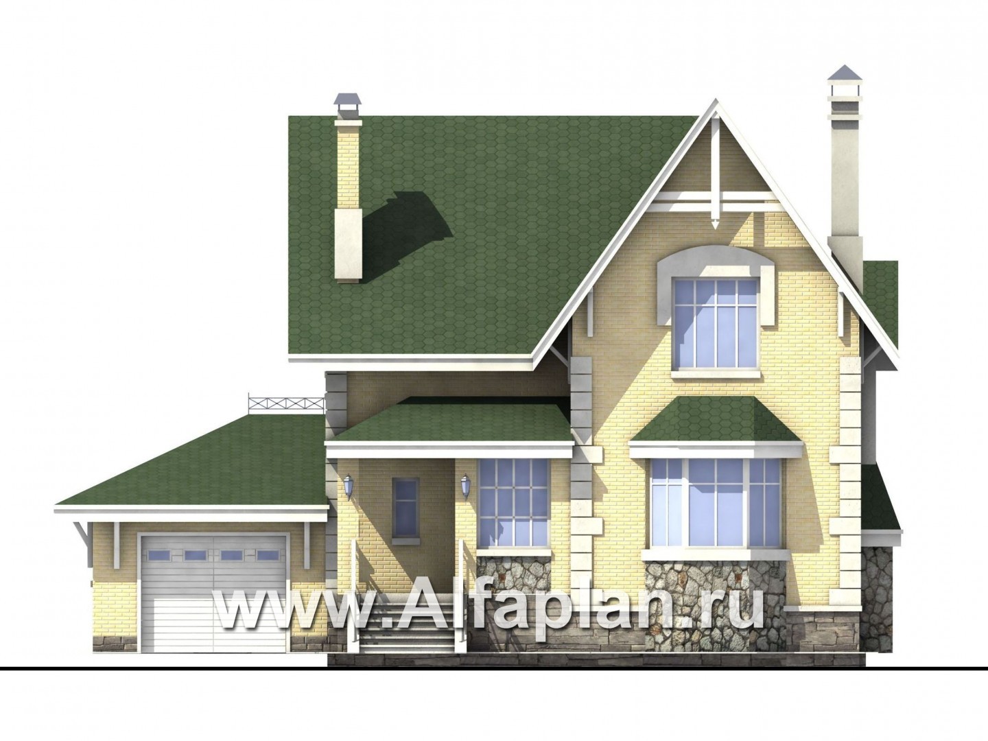 Проекты домов Альфаплан - «Ретростилиса» - рациональный дом с гаражом - изображение фасада №1