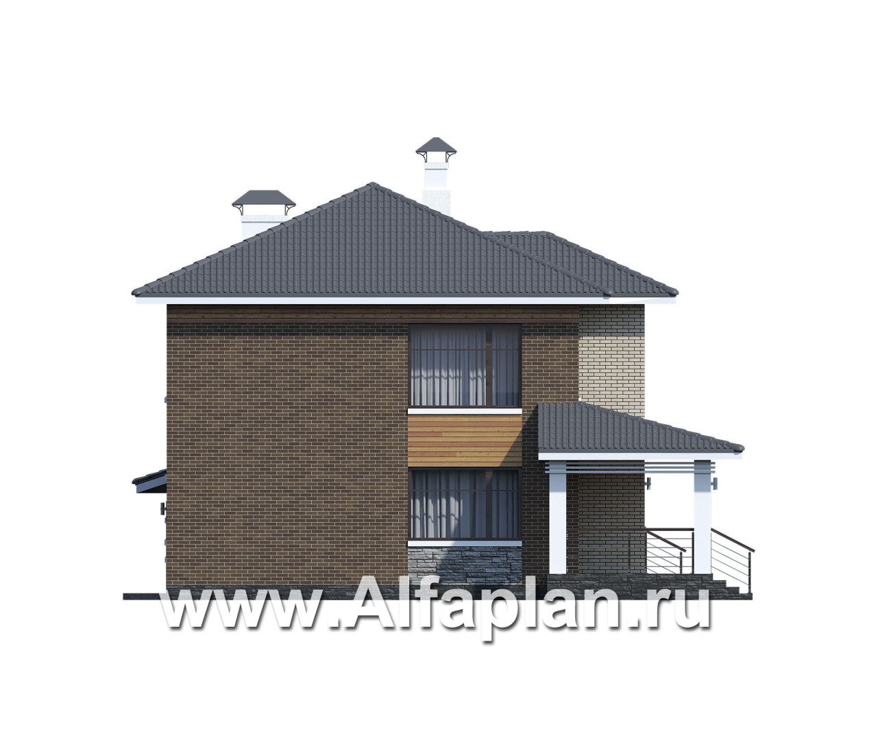 Проекты домов Альфаплан - «Летний вечер» - современный двухэтажный коттедж с гаражом на два автомобиля - изображение фасада №3