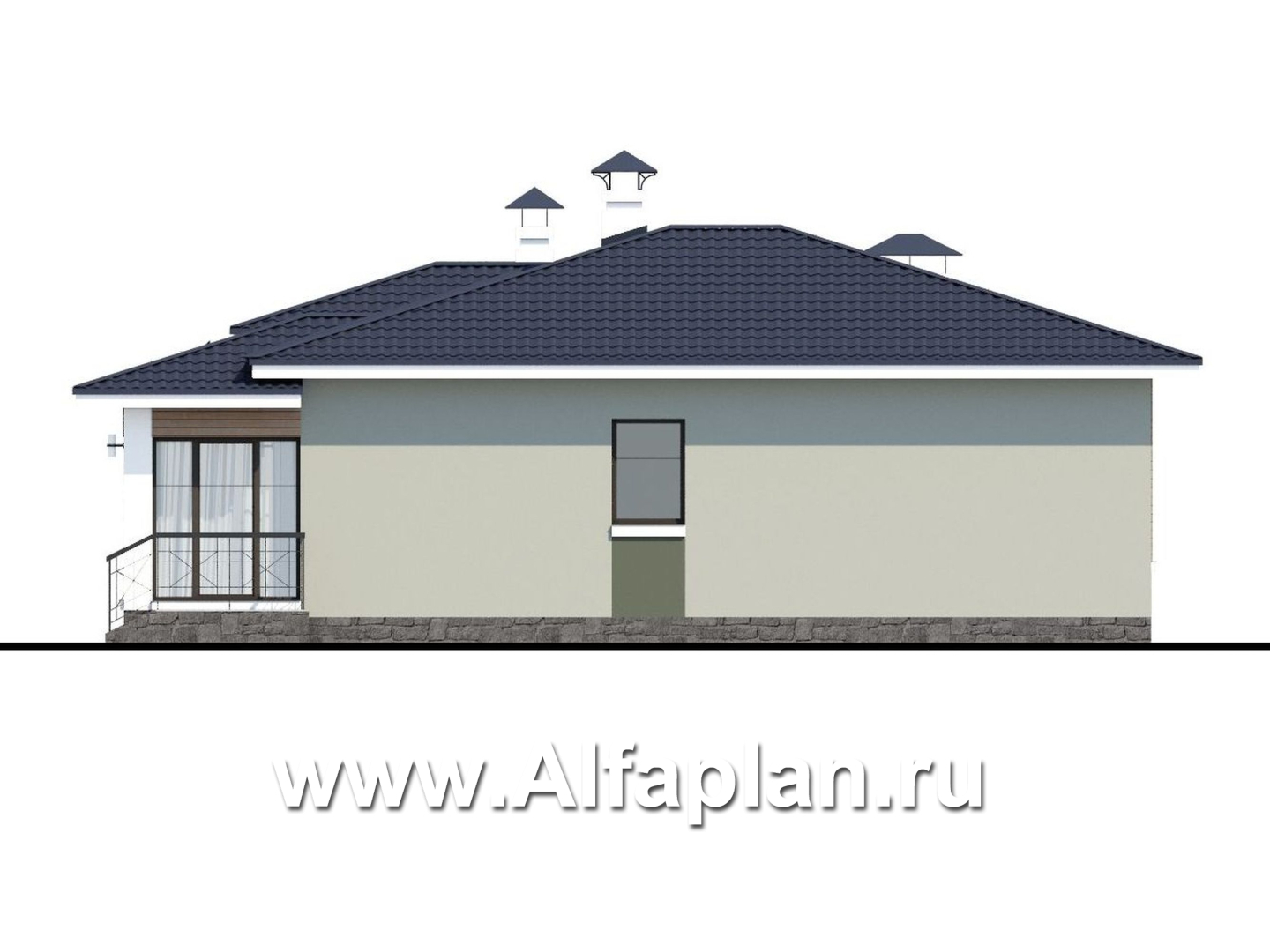 Проекты домов Альфаплан - «Теплый очаг» - компактный одноэтажный дом с гаражом - изображение фасада №2