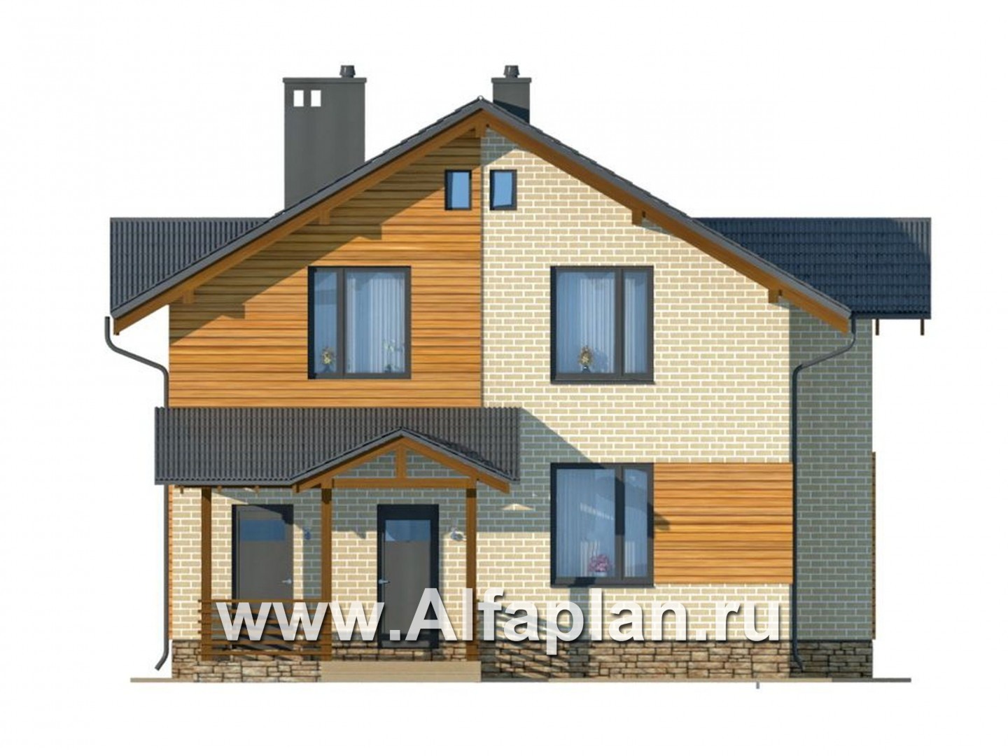 Проекты домов Альфаплан - Компактный дом из газобетона с мансардой - изображение фасада №1