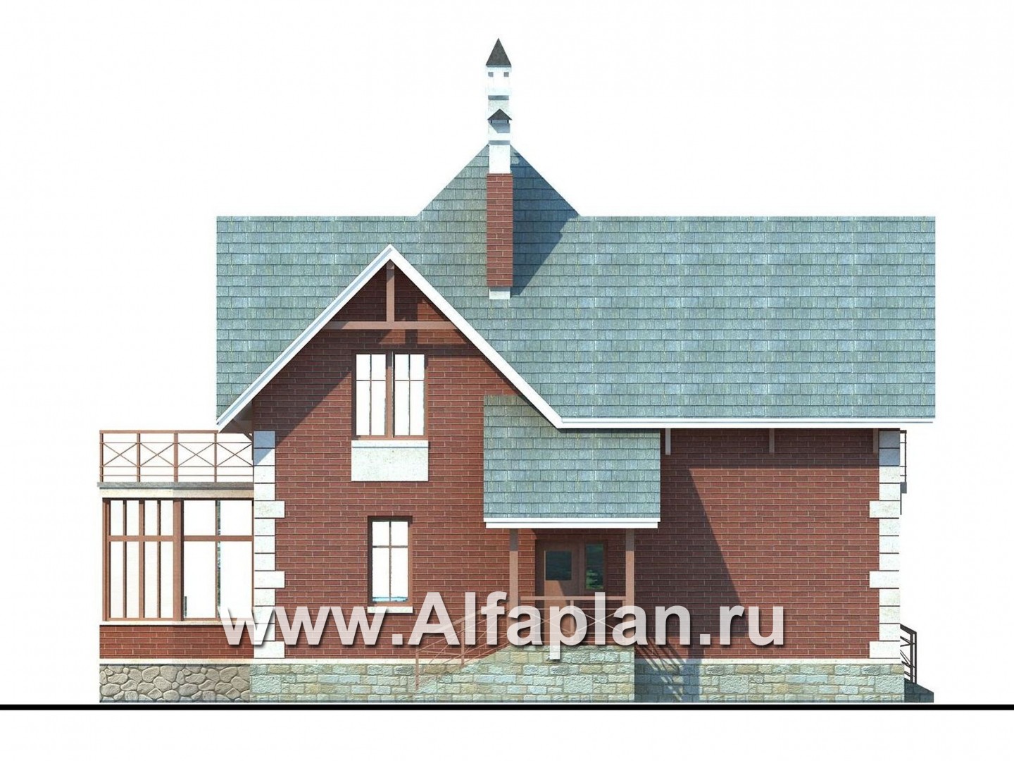 Проекты домов Альфаплан - «Приорат» - проект популярного коттеджа с двусветным холлом - изображение фасада №3