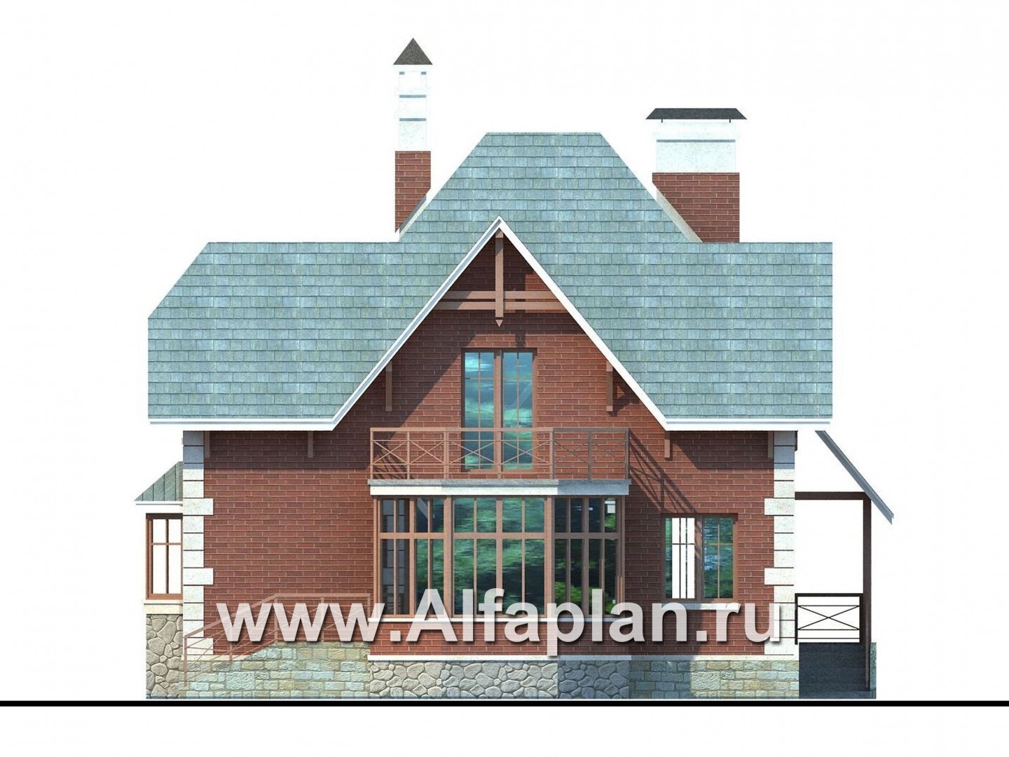 Проекты домов Альфаплан - «Приорат» - проект популярного коттеджа с двусветным холлом - изображение фасада №4
