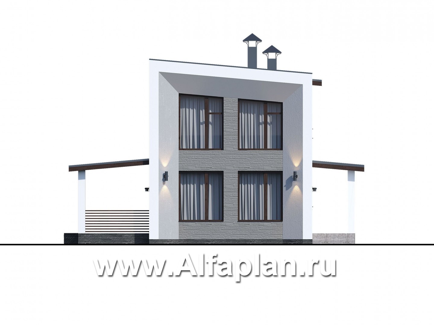 Проекты домов Альфаплан - «Тау» - каркасный дом с односкатной кровлей - изображение фасада №1